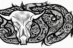 Cow skull with snake tattoo idea
