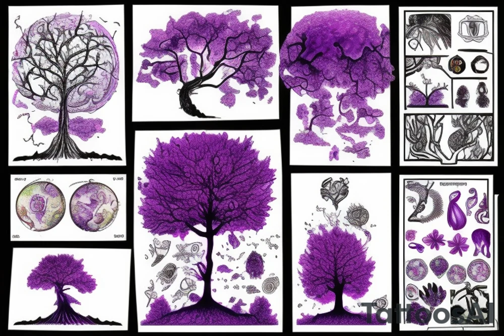 Purple tree holding up the world tattoo idea