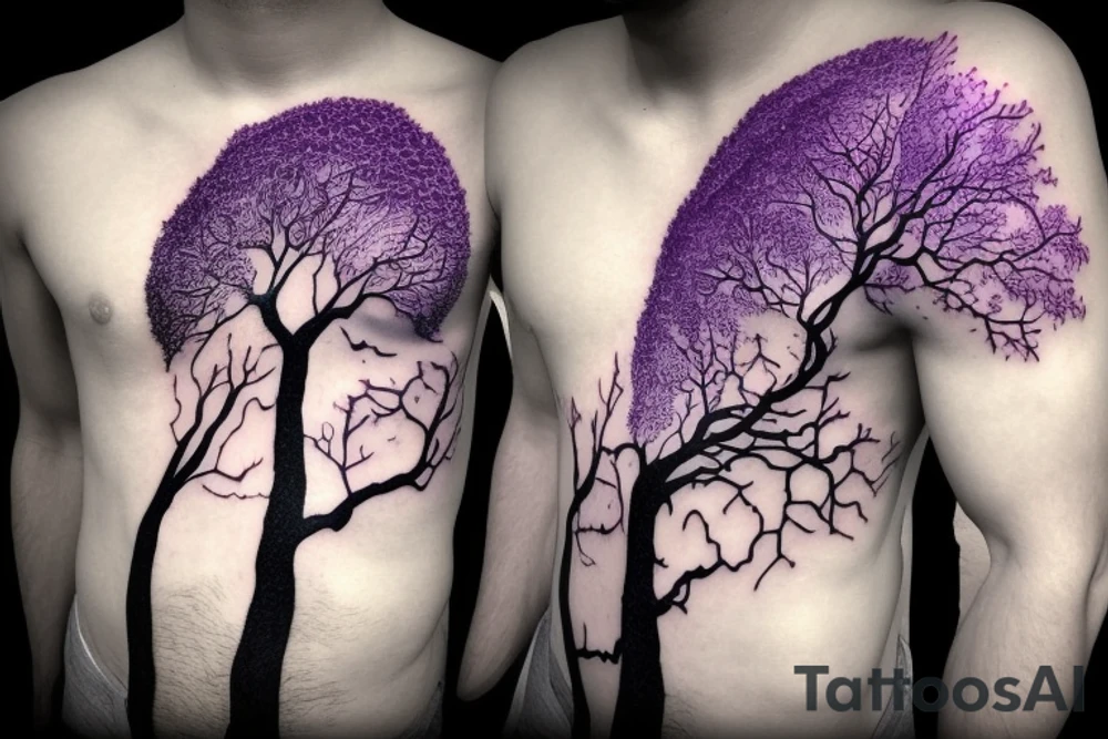 Purple tree holding up the world tattoo idea