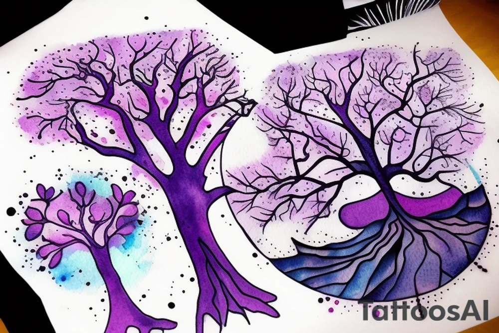 Purple tree holding up the world tattoo idea