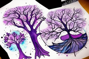 Purple tree holding up the world tattoo idea