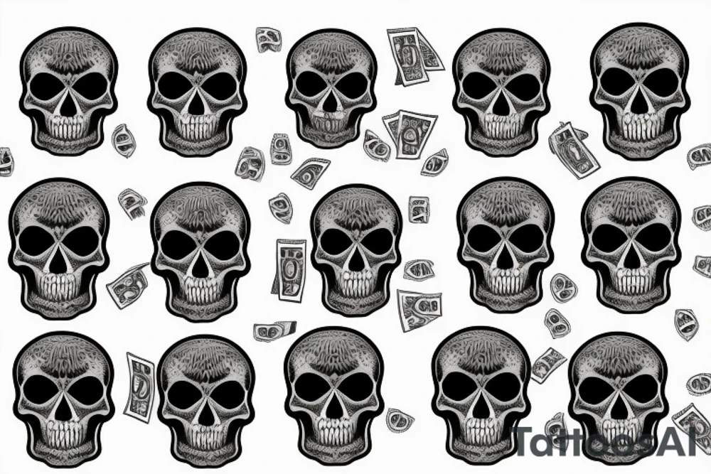 skull head with dollar bills tattoo idea