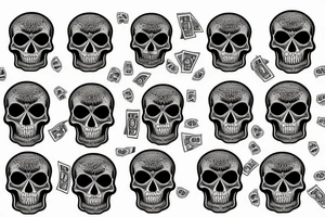 skull head with dollar bills tattoo idea