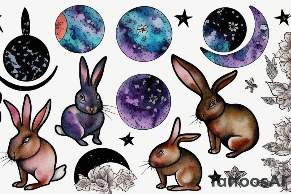 rabbit seeing the moon tattoo idea