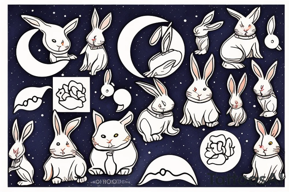 rabbit seeing the moon tattoo idea