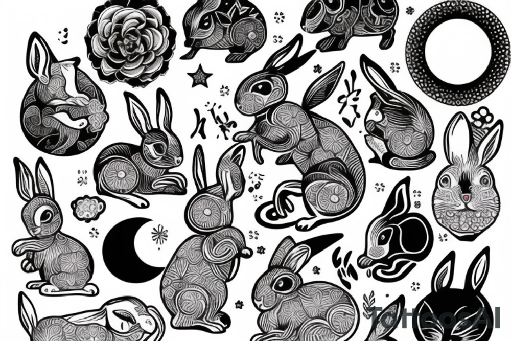 rabbit seeing the moon tattoo idea