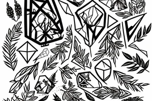 A portrait of the wilderness within a diamond shaped outline with Persian writing underneath and an olive branch coming out of the side tattoo idea