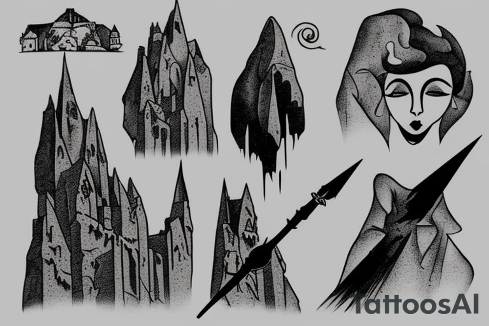 Gormenghast mountain spear tattoo idea