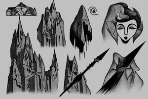 Gormenghast mountain spear tattoo idea