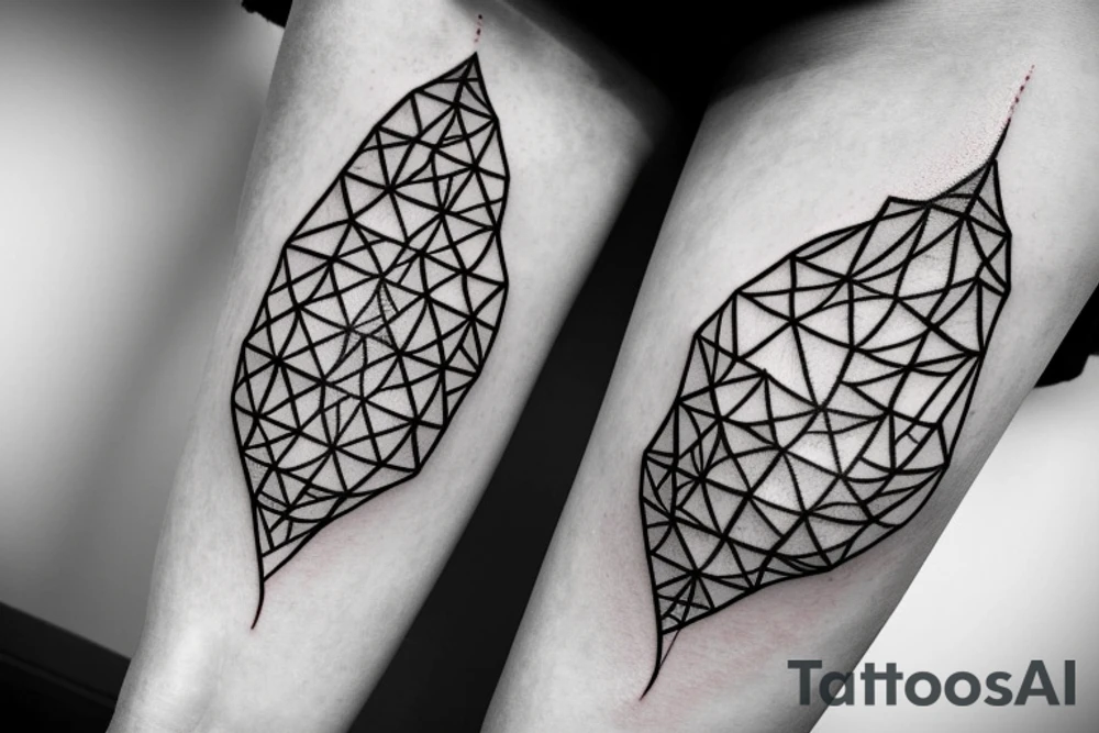 A portrait of the wilderness within a diamond shaped outline with Persian writing underneath and an olive branch coming out of the side tattoo idea