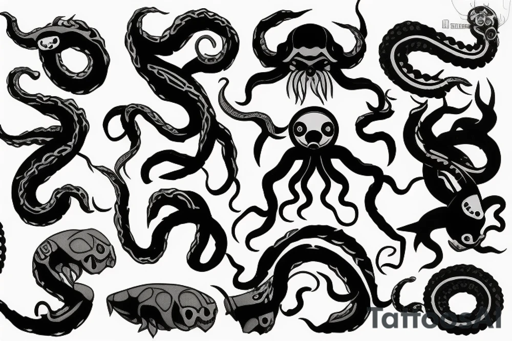 kraken with knives tattoo idea