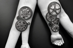 forearm with gears and screws tattoo idea