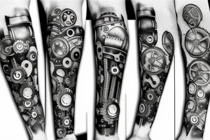 forearm with gears and screws tattoo idea