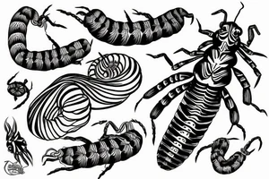 scolopendra hovering in the air on a flying island tattoo idea