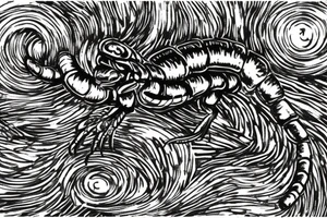 centipede, with claws, the centipede has wings, it sits on a stone island that flies in the air tattoo idea