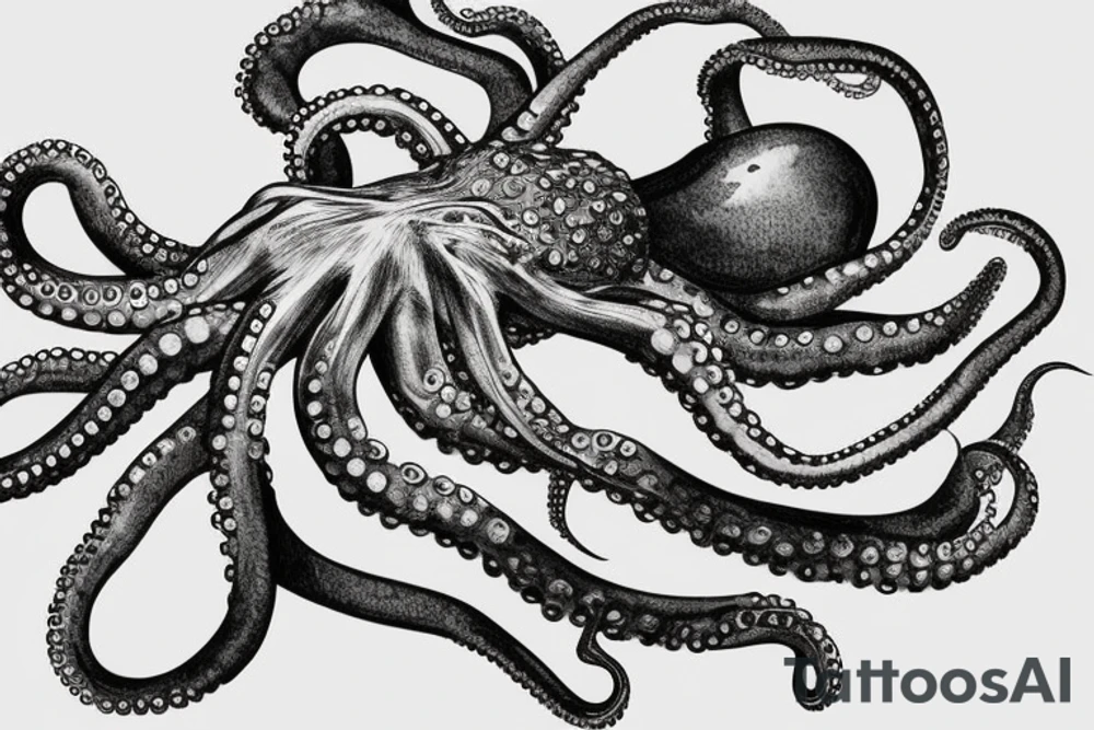 Octopus, with claws, the octopus has wings, it sits on a stone island that flies in the air tattoo idea