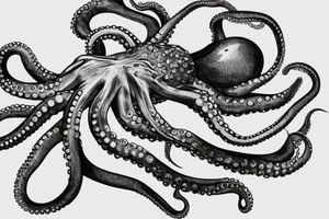 Octopus, with claws, the octopus has wings, it sits on a stone island that flies in the air tattoo idea