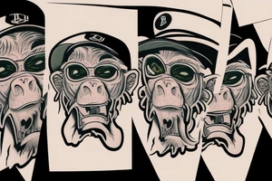 Gangster monkey with green bandana mask on the mouth and a baseball cap upside down tattoo idea