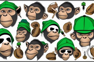 Gangster monkey with green bandana mask on the mouth and a baseball cap upside down tattoo idea