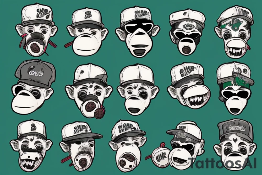 Gangster swag monkey with green bandana mask on the mouth and a baseball cap upside down tattoo idea
