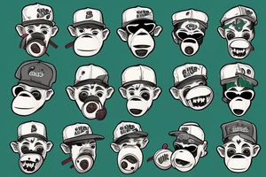 Gangster swag monkey with green bandana mask on the mouth and a baseball cap upside down tattoo idea