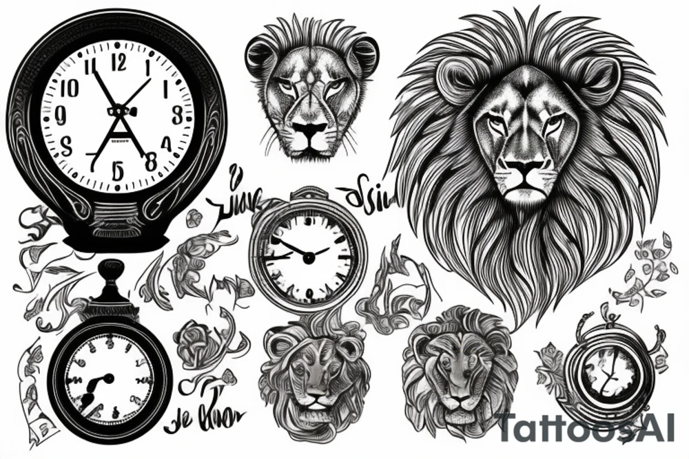 A scale of justice with a lion and a clock tattoo idea