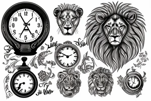 A scale of justice with a lion and a clock tattoo idea