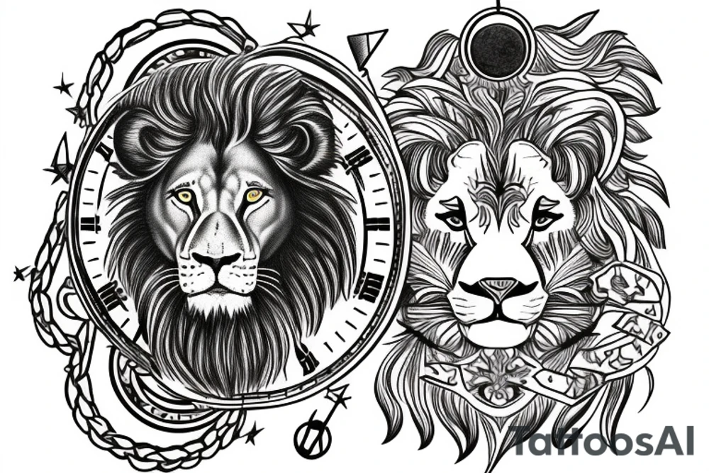 A scale of justice with a lion and a clock tattoo idea