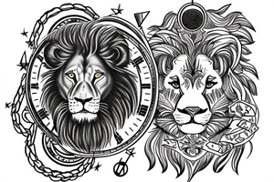 A scale of justice with a lion and a clock tattoo idea