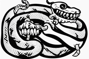 A Handshake between a hand and a ferocious snake'head tattoo idea