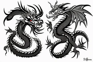 Asian dragon with leaves and flowers for scales tattoo idea