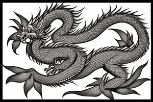 Asian dragon with leaves and flowers for scales tattoo idea