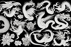 Asian dragon with leaves and flowers for scales tattoo idea