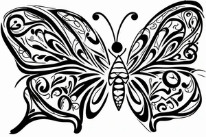 Diamond butterfly with half translucent and half gold, white, black, blue colors tattoo idea