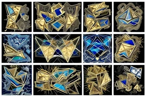 Diamond abstract with half translucent and half gold, white, black, blue colors tattoo idea