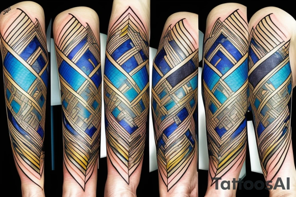 Diamond monster abstract with half translucent and half gold, white, black, blue colors tattoo idea