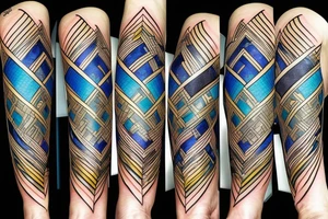 Diamond monster abstract with half translucent and half gold, white, black, blue colors tattoo idea