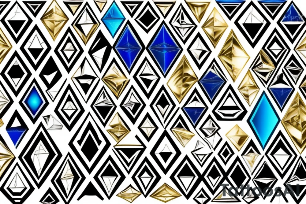 Diamond monster abstract with half translucent and half gold, white, black, blue colors tattoo idea