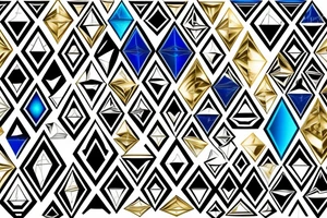 Diamond monster abstract with half translucent and half gold, white, black, blue colors tattoo idea