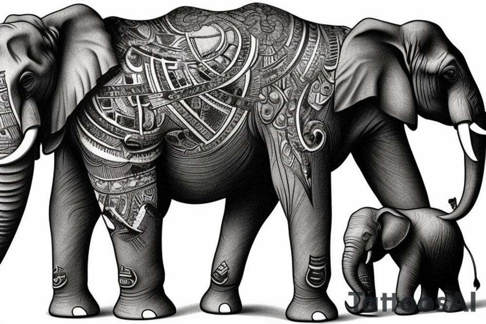 an elephant with a gorilla on its back tattoo idea