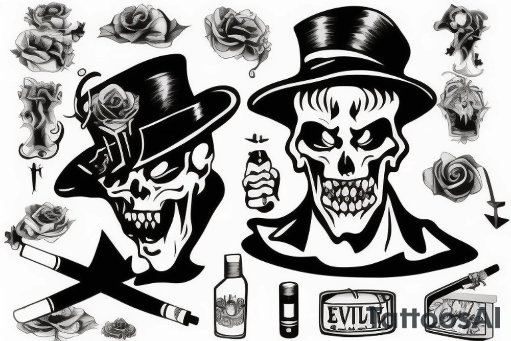 Evil demon, with a cigarette and a hat tattoo idea