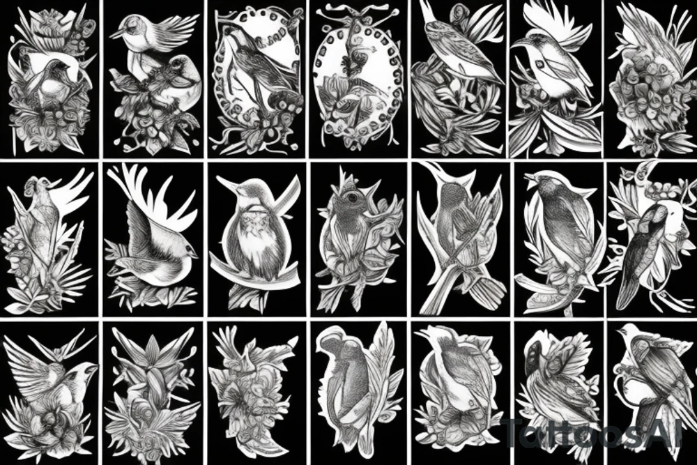 10 different type of birds in the jungle tattoo idea