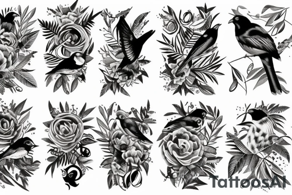 10 different type of birds in the jungle tattoo idea