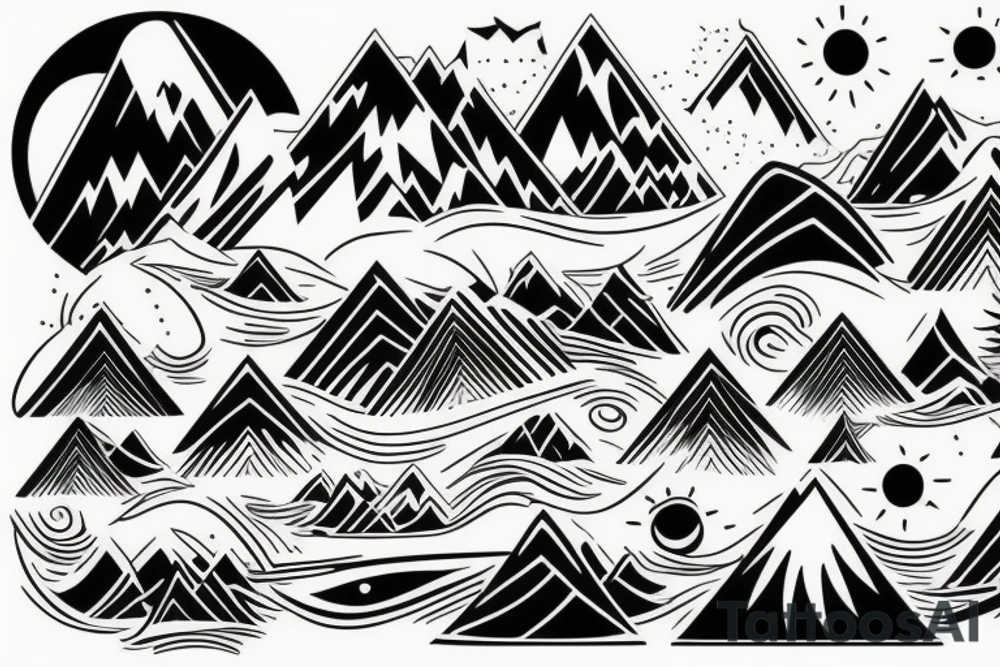 Mountain and wave tattoo idea