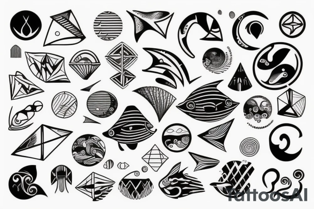 Ocean based design with aesthetic lines and geometrical shapes tattoo idea