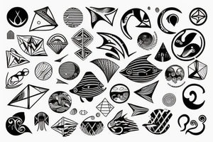 Ocean based design with aesthetic lines and geometrical shapes tattoo idea