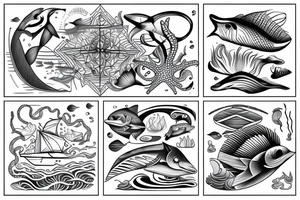 Ocean based design with aesthetic lines and geometrical shapes tattoo idea