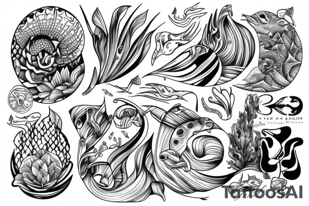 Ocean themed with chic lines tattoo idea