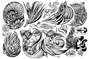 Ocean themed with chic lines tattoo idea