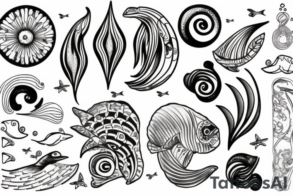Ocean themed with chic lines tattoo idea